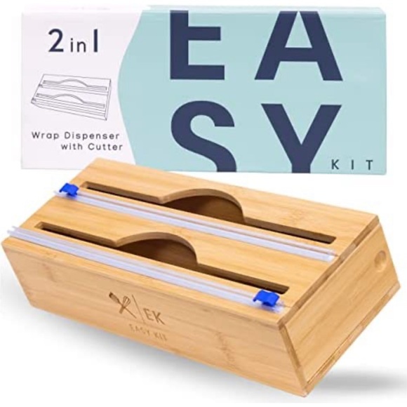 NEW! Foil And Plastic Wrap Dispenser With Cutter - Bamboo - 12" Rolls - Picture 2 of 9